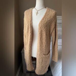 Popcorn soft open front cardigan in camel